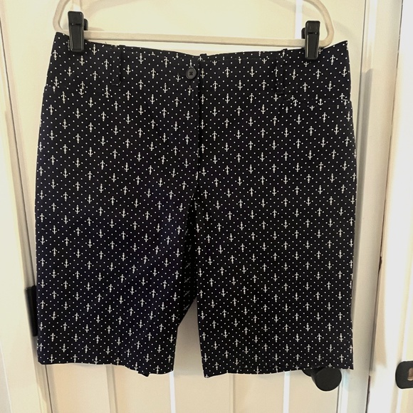 Talbots 14 Navy Blue Anchor Print Bermuda Shorts Preppy Nautical Cotton - Picture 1 of 9